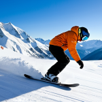 **

A snowboarder, fully clothed in appropriate winter gear, expertly carving down a steep, snow-covered mountain slope. The scene showcases perfect anatomy and natural proportions, emphasizing control and skill. The backdrop features a clear blue sky and majestic, snow-capped peaks.  Safe for work, appropriate content, professional photography, high quality, modest attire.

**