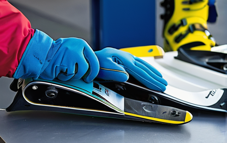 스키 중고 장비 구매 팁 - **Prompt 1: Meticulous Inspection of Used Ski Equipment**
    "A person, dressed in practical winter...