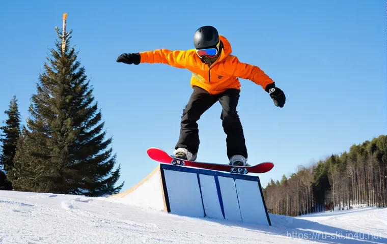 스노우보드 레일 활용법 - **Prompt 1: First 50/50 on a Beginner Box**
"A young adult snowboarder, gender neutral, in brigh...