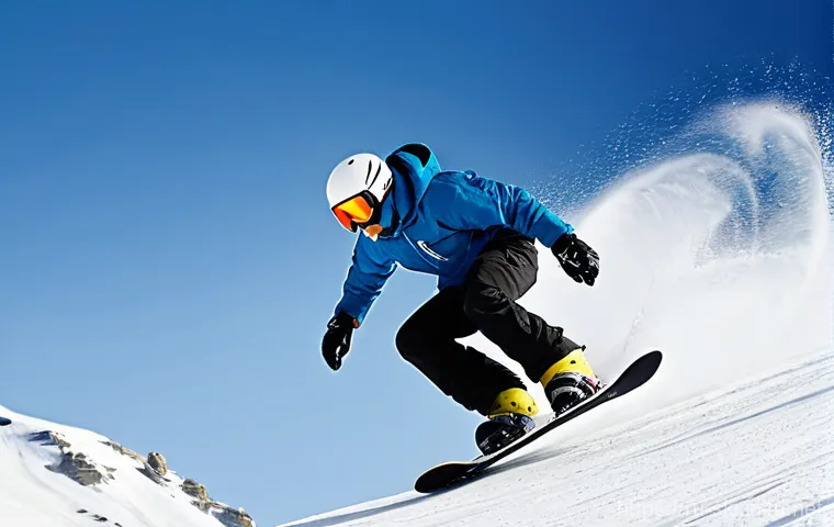 스노우보드 턴 연습 팁 - **Prompt 2: The Art of Carving and Edge Precision**
    "A snowboarder, male or female, executing a ...