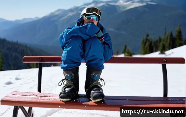 스노우보드 부츠와 양말 궁합 - **Prompt: "The Cold, Wet, Blistered Snowboarder's Regret"**
    A distressed snowboarder sits deject...