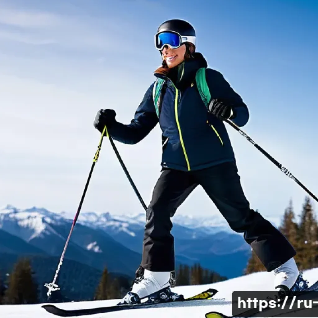 스키 전문가 인터뷰 - A detailed winter scene showing a beginner skier practicing proper skiing stance on a gentle slope a...