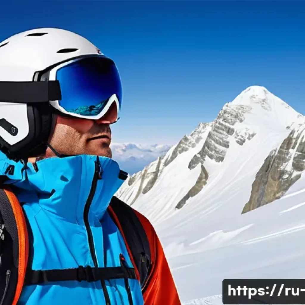 스키 여행 보험 가입 팁 - A detailed scene of a skier with visible protective gear and winter sports clothing, including a hel...
