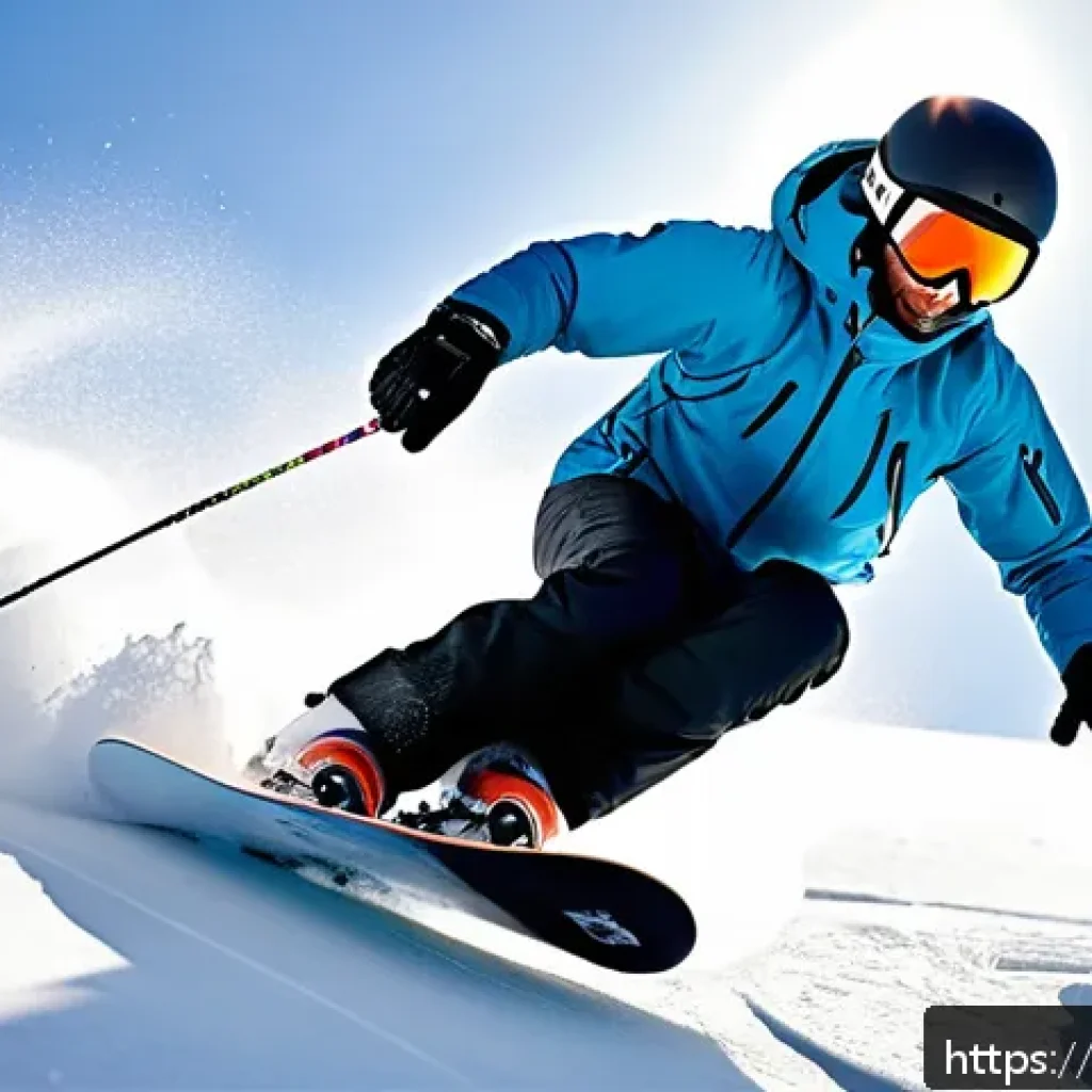 스노우보드 중급자 과정 - A dynamic action shot of an advanced snowboarder executing a precise carving turn on a firm, snowy s...