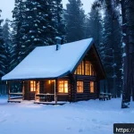 Home 22 스키장 근처 캠핑장 - A cozy wooden cabin nestled in a snow-covered forest in the Moscow region during winter, smoke gentl...