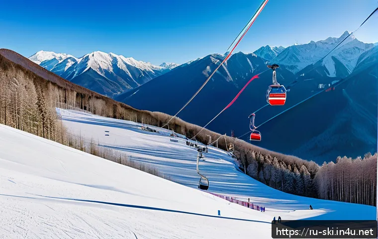 스키 여행 계획하기 - A panoramic winter landscape of the Russian ski resort Krasnaya Polyana featuring wide, groomed ski ...