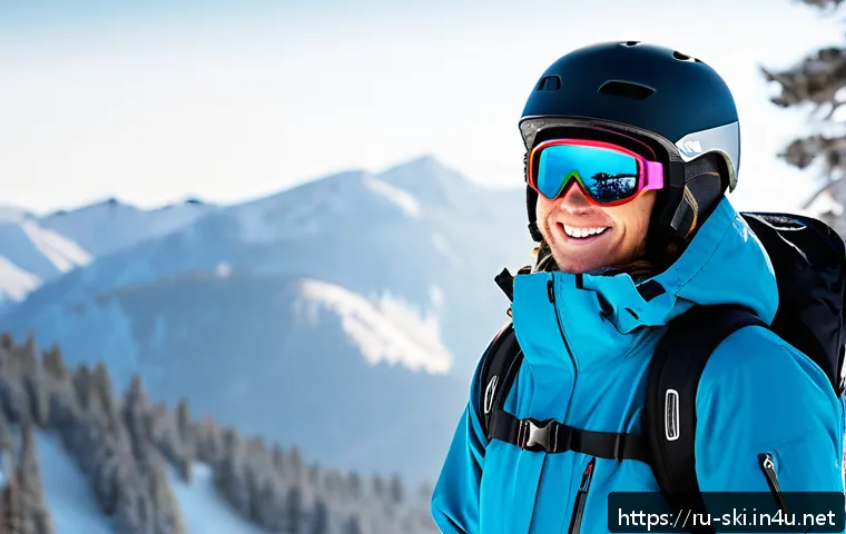 스노우보드 초보 탈출 방법 - A beginner snowboarder standing on a snowy slope in bright, waterproof clothing, wearing a properly ...
