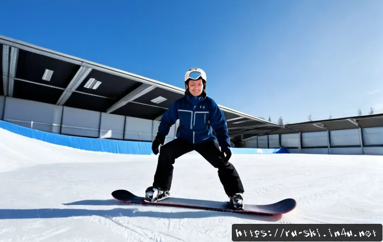 Home 17 스노우보드 스킬 연습 장소 - Photorealistic indoor snowboard training center in Russia, an adult snowboarder in full winter gear ...